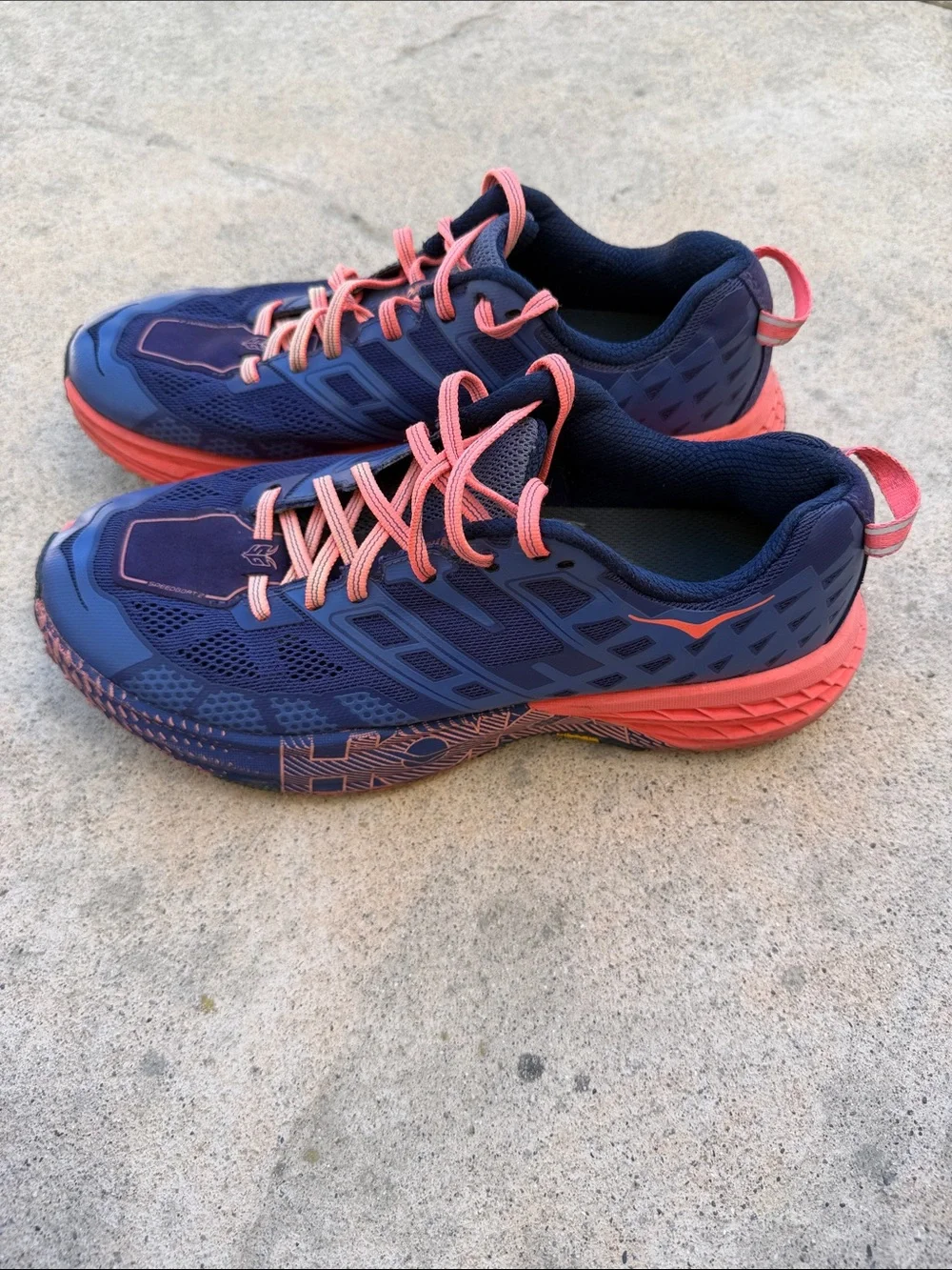 HOKA Speedgoat 2 Women's Purple/Orange Vibram Trail Running Sneakers Size 9
